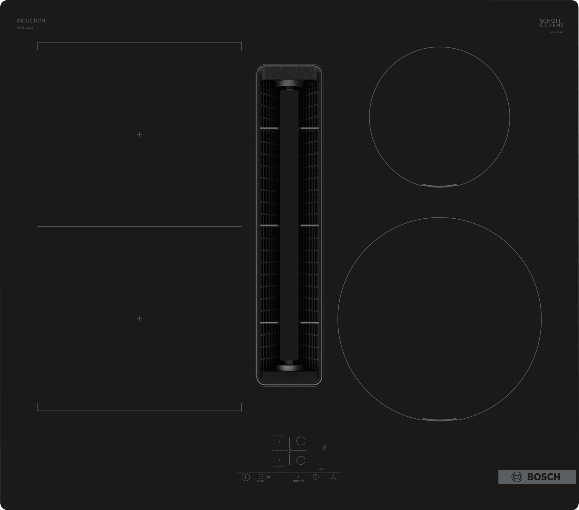 Series 4, Induction hob with integrated ventilation system, 60 cm, surface mount without frame, PVS611B16E